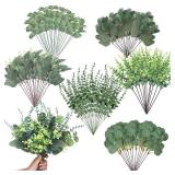 Ceenna 120 Pcs 6 Kinds Mixed Eucalyptus Leaves Stems Bulk Artificial Eucalyptus Leaves Sprays Silver Dollar Eucalyptus Faux Greenery Picks Bundle for Wedding Vase Floral Arrangement Decor