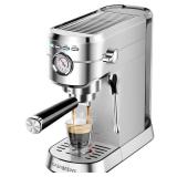 CASABREWS Espresso Machine 20 Bar, Professional Espresso Maker with Milk Frother Steam Wand, Compact Espresso Coffee Machine with 34oz Removable Water Tank for Cappuccino, Latte, Silver - Retail: $138