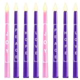 Amylove 8 Pcs Christmas LED Flameless Advent Candle Set with Words of Hope Love Peace Joy Advent Wreath Taper Candles Pink Purple Christmas Candles Fit Candle Holders Battery Operated Warm Yellow