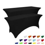 IVAPUPU 2 Pack 6FT Table Cloth for Rectangular Fitted Events Stretch Black Table Covers Washable Table Cover Spandex Tablecloth Table Protector for Party, Wedding, Cocktail, Banquet, Festival