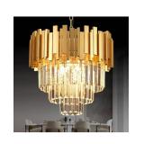 3-Tier 15.8" Crystal Gold Chandelier Modern Crystal Pendant Chandeliers 5 Lights Round Crystal Hanging Lighting for Dinning Room Kitchen Island Bedroom Living Room Foyer Entryway, E12