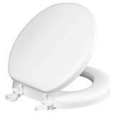 Mayfair Padded Toilet Seat, Cushioned Soft Vinyl over Wood Core Seat, Secure Hinges, Easy Clean, Round, White