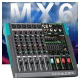 Depusheng MX6 6 Channel Sound Mixer Audio Mixing Console 48V 256DSP Professional USB PC Play Record Podcast Live Broadcast (US MX6) - Retail: $92.02