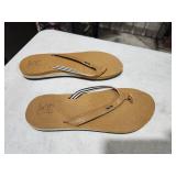 KuaiLu Womens Arch Support Flip Flops Comfortable Yoga Mat Cushion Slip on Walking Thong Sandals Khaki Size 10