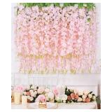 Waipfaru 12 Pack Wisteria Hanging Flowers, 3.6 Feet Light Pink Wisteria Artificial Flowers, Fake Wisteria Flowers Garland, Hanging Wisteria Vines for Bedroom Wedding Home Party Wall Decoration