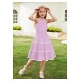 GRACE KARIN Lavender Dresses for Girls Tiered Ruffle Off Shoulder Midi Sundress Summer Graduation Dance Dress 12-14 Years