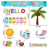 B1ykin 109pcs Hello Summer Beach Hawaiian Bulletin Board Classroom Decoration Set, Tropical Beach Glasses Palm Tree Cutout Borders Accents, Summer Coconut Theme Party Supplies for School Classroom