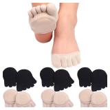 SATINIOR 6 Pairs Toe Topper Socks No Show Liner Socks Finger Half Socks Non-Slip Invisible Toe Separated for High Heels Flat Boots (Black and Light Khaki) 6-9.5