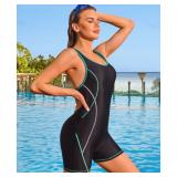 beautyin Women Women Boyleg Boyshorts One Piece Racerback Training Swimming Suit Aqua***S***