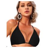 Navneet Triangle Bikini Tops for Women Halter String Bikini Bathing Suit Tops Sexy Brazilian Bikini Swimsuit Top #1 Black,L