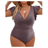 Blooming Jelly One Piece Swimsuit Women Plus Size Tummy Control Bathing Suit Slimming Swim Suits 2024 (XL, Grey Purple)