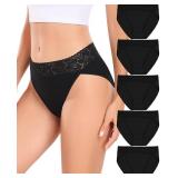 RHYFF Womens Underwear Cotton Bikini Panties High Cut Lace Panty Stretch Soft Hipster Underpants Breathable Ladies Briefs S-XXL(R3168M-Black)