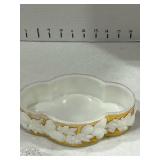 Vintage Coalport ludlow floral trinket dish, vintage oval milk glass hand painted gold jewelry box no lid and heart shaped glass trinket box