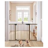 Cumbor 29.7-51.5" Baby Gates for Doorways Extra Wide, Safety Dog Gate for Stairs, Easy Walk Thru Auto Close Pet Gates for The House, Child Gate Includes 4 Wall Cups, Brown, Mom