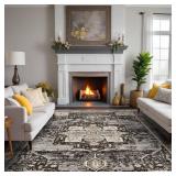 RUUGME Washable 9x12 Area Rugs - Large Rugs for Living Room Stain Resistant Carpet Vintage Rugs for Bedroom with Non Slip Backing Home Decor Floor Decoration Mat (9x12 Black) - Retail: $243.39