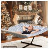 SUNCREAT Double Quilted Hammock with Hardwood Spreader Bar, Extra Large Soft Pillow, Heavy Duty 2 Person Hammock for Indoor, Outdoor, Grey Pattern - Retail: $79.29