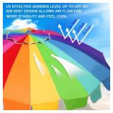 AMMSUN 7.5ft Heavy Duty HIGH Wind Beach Umbrella with sand anchor & Tilt Sun Shelter, UV 50+ Protection Outdoor Umbrellas Sunshade with Carry Bag for Patio Garden Pool Backyard Rainbow