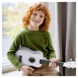 ADM Soprano Ukulele for Beginners 21 Inch Hawaiian Wood Ukelele Kit for Kids Adult Student Starter Professional Ukalelee Pack Bundle with Free Lessons Gig Bag Strap Nylon String Tuner Pick (White)