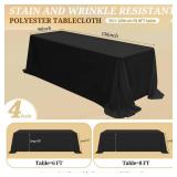 REWOMC 4 Pack Black Tablecloths for 8ft Rectangle Tables 90 x 156 Inch - Polyester Table Cover Stain and Wrinkle Resistant Washable Fabric Table Clothes for Wedding Party Banquet Reception Restaurant