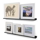 Wallniture Modern Floating Wall Ledge Shelf for Pictures and Frames Black 46 Inch Set of 2