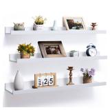 Axeman Picture Ledge Shelf, 36 Inch Floating Shelves Set of 3, White Floating Shelves with Lip, Picture Shelf for Wall with Ledge, Long Photo Shelves for Living Room Kitchen Bedroom - White