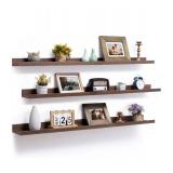 Axeman Picture Ledge Shelf, 36 Inch Floating Shelves Set of 3, White Floating Shelves with Lip, Picture Shelf for Wall with Ledge, Long Photo Shelves for Living Room Kitchen Bedroom - Walnut