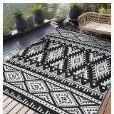 OLANLY Outdoor Rug Waterproof 9x12 ft, Reversible Outdoor Plastic Straw Rug, Boho Patio Rug, Indoor Outdoor Carpet, RV Mat Outside for Patio, Camp, Picnic, Balcony, Deck, Backyard, Black & White