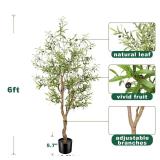 FEELEAD Artificial Olive Tree 6ft -Tall Fake Potted Olive Silk Tree with Planter Natural Olive Branches and Realistic Leaves - Faux Olive Tree for Home House Office Decor Indoor - Retail: $96.51