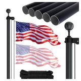 NELXINJO 20FT Sectional Flag Pole Kit, Heavy Duty Aluminum Outdoor In-Ground Flagpole, Black Ball Top, 3x5 USA Flag for Residential commercial Outdoor Garden (20FT, Black)