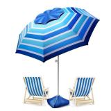 8FT Large Beach Umbrella Level 7 Wind Resistance Design, Sand Anchor, Sand Bag, Portable Outdoor Umbrella with UPF50+ UV Protection, Tilt Sun Shelter, Windproof Umbrella for Beach, Patio, Yard