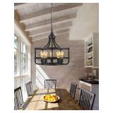 Farmhouse Chandelier for Dining Room Kitchen Entryway, 5-Lights Industrial Cage Pendant Light Fixtures Over Dining Room Table, Oil Rubbed Bronze Finish Hanging Lamp. - Retail: $138.7