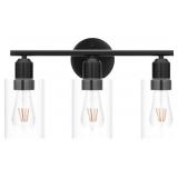 Lightbiz 3-Light Bathroom Vanity Lights Fixtures, Matte Black Wall Mount Lighting Fixture with Clear Glass Shade, Wall Sconces Lamp for Mirror Bedroom Living Room Hallway Gallery Kitchen