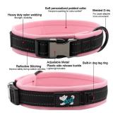 HSIGIO Nylon Padded Dog Collar Soft Adjustable Reflective Wide Pet Collars for Small Medium Large Dogs,Black/Pink,L