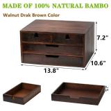 DEAYOU Bamboo Desk Organizer, Bamboo Storage Cabinet Box with 4 Drawer for Letter, Home, 3 Layer, Walnut Color