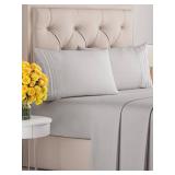 Queen Size 4 Piece Sheet Set - Comfy Breathable & Cooling Sheets - Hotel Luxury Bed Sheets for Women & Men - Deep Pockets, Easy-Fit, Soft and Wrinkle Free Sheets - Light Grey Oeko-Tex Bed Sheet Set