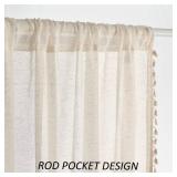 Natural Linen Cream White Extra Long Curtain,20ft Custom Made Length Rod Pocket Semi Sheer Drape for 2 Story House,High Ceiling,Light Filtering - 1 Panel,W52 x L240"