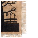 DII Halloween Primitive Style Burlap Tabletop Decor, Spooky Haunted House Jute, Table Runner, 14x113, Black & Tan