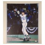 Signed Bret Saberhagen 11x14 Inch Photograph Kansas City Royals Inscription "WS MVP" and James Spence Authentication