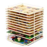 SEYOJN Puzzle Storage Rack Holds 12 Puzzles, Puzzle Organizer for Wooden Peg Puzzle, White