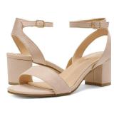 DREAM PAIRS Womens Open Toe Ankle Strap Low Block Chunky Heels Sandal Party Dress Pumps Shoes, Nude/Suede - 7 (Carnival)