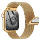 Metal Milanese Loop Band Compatible with Apple Watch Band 38mm 40mm 41mm 42mm 44mm 45mm 49mm Women Men, Stainless Steel Mesh Magnetic Adjustable Strap for iWatch Series Ultra9/8/7/6/5/4/3/2/1/SE, Gold