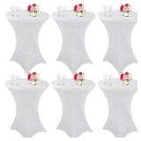 JALANCY 6 Pack Cocktail Spandex Tablecloth 32"x43" White Stretch Square Corners Cocktail Table Cover, Cocktail Table Cloth Fitted High Top Round Table for Bar Wedding Birthday Party Banquet (White)