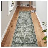 SIILOOM 2x6 Bright Green Runner for Hallways, Non-Slip Washable Kitchen Runner, Vintage Boho Runners Printed Rug with Non-Shedding, Soft Medallion Floor Carpet for Laundry Bedroom Bathroom Entryway