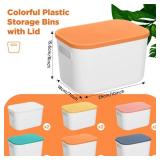 Thyle 12 Pack Plastic Storage Bins with Lids and Handles Colorful Stackable Desktop Storage Box Bins with Marker Label for Office Classroom Cabinet Shelf Drawer Kitchen, 10x7x6 Inch(White, Ivory)