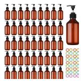 46 Pack Amber Plastic Bottles with Pump Dispenser, 8 oz Plastic Pump Bottle Dispenser, Shampoo Bottles Refillable with Pump, Soap Dispenser, Refillable Containers for Lotion, Essential Oil