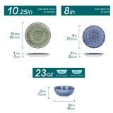 vancasso Mandala 12 Pieces Dinnerware Sets, Porcelain Dinner Set for 4, Boho Plates and Bowls Set, Colorful Dish Set