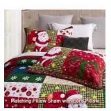 CHIXIN Christmas Oversized Bedspread King Size, Santa Claus Pattern Bedding Quilt, Rustic Lodge Plaid Patchwork Coverlet Set, Lightweight & Soft Microfiber, 4 Piece, King/Cal King