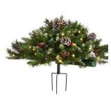 2.5ft National Tree Company Flocked Berry Urn Filler Red Berries Tripod Stake Warm White Battery Op LED Lights with Timer - Retail: $129.99