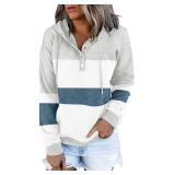 VIEACTIVEWEAR Womens Hoodies Long Sleeve Striped Shirt Colorful Plain Thick Hoodie Button Down Hooded Pullover with Pocket Light Blue Small