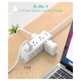 Surge Protector Power Strip - 9 Widely Spaced Multi Outlets, Wall Mount, 3 Side Outlet Extender with 5Ft Extension Cord, Flat Plug for Home Office